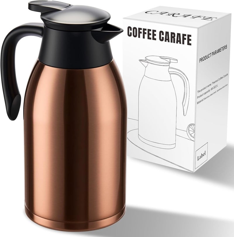 PARACITY 68oz Thermal Coffee Carafe Stainless Steel, Coffee Carafes for Keeping Hot, Double Walled Vacuum Insulated Coffee Urn for Coffee & Tea, Home & Office (Gold Brown) - Image 1
